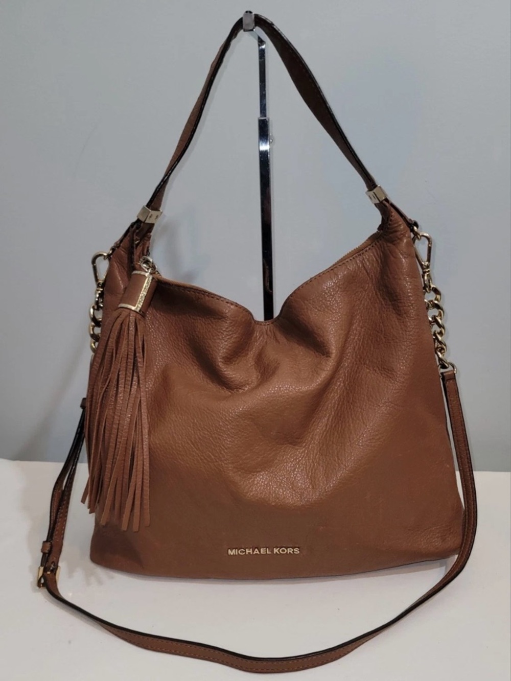 MICHAEL Michael Kors Cognac Leather Hobo Crossbody Shoulder Bag Tassel